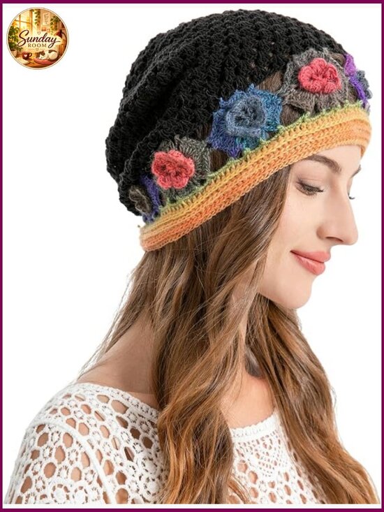 Women\'s Handmade Crochet Slouchy Beanie Hat - Cotton Knit Summer Skull Cap main image 7
